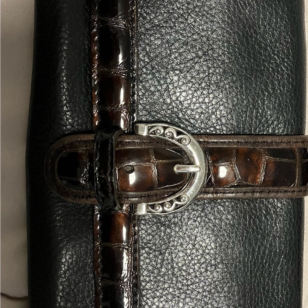 Brighton Black & Brown Leather Wallet with Silver Buckle